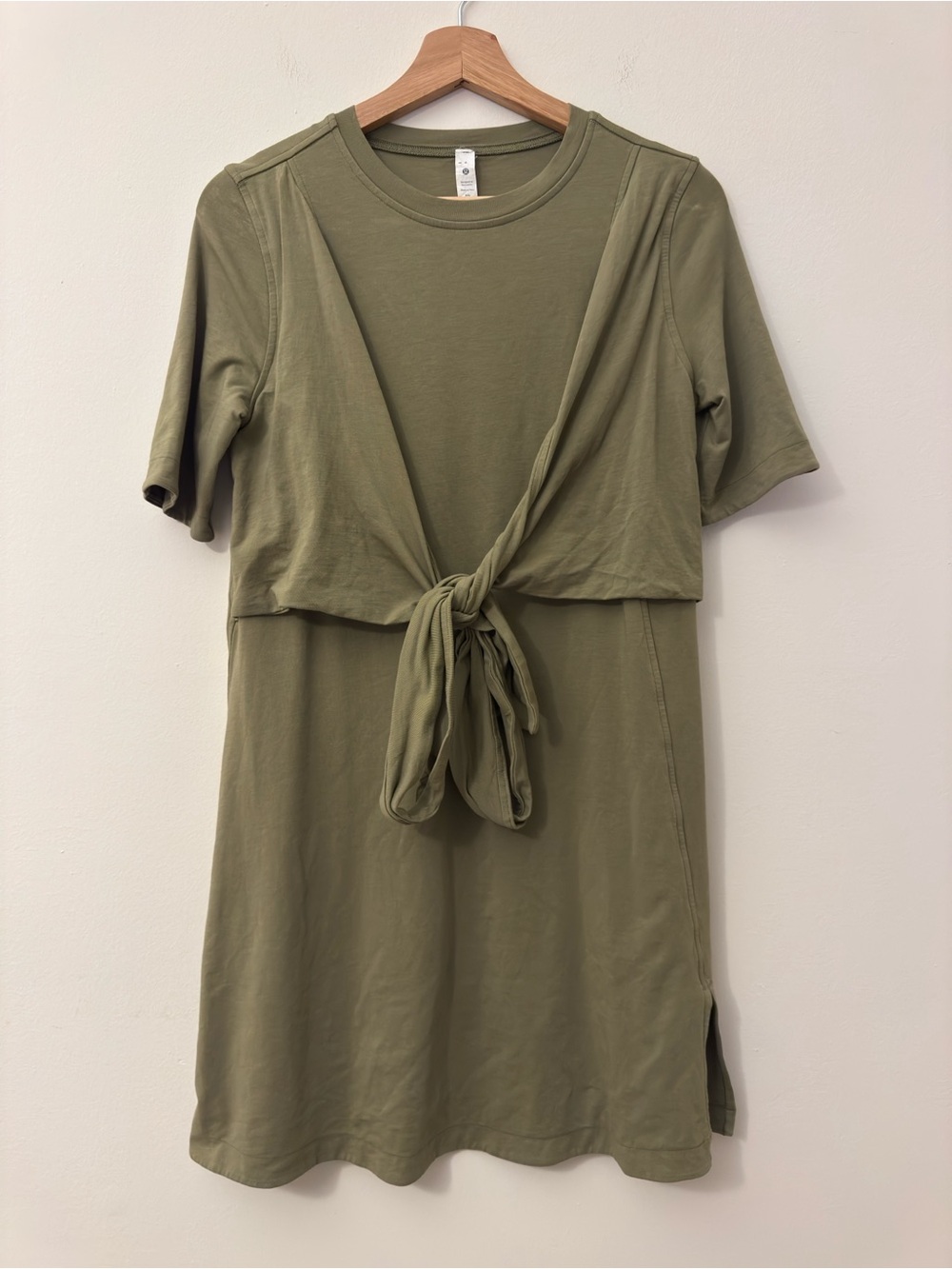 Lululemon Olive Green Tie Front Midi Dress Size US 4 Athletic Chic Dress